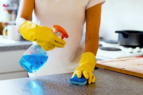 Office cleaners in London maintaining a workspace