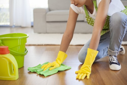 Cleaner in London performing kitchen cleaning tasks